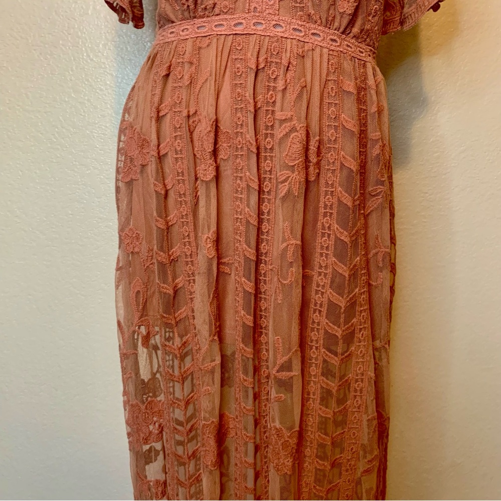 Socialite Nordstrom Lace Overlay Romper Boho Maxi Dress Dusty Pink Size Large - Picture 4 of 16
